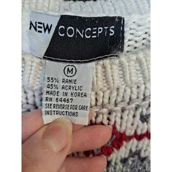 VTG New Concepts White Knit Sweater‎ with Design Size Medium - Picture 5 of 7